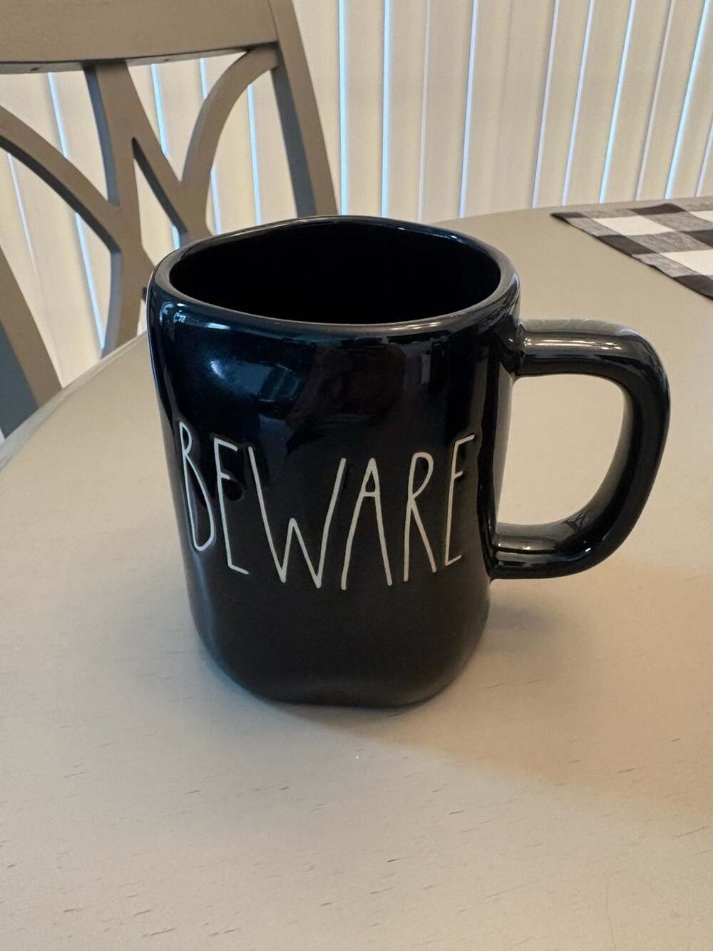 Rae Dunn Artisan Collection Halloween BEWARE Black Coffee Mug